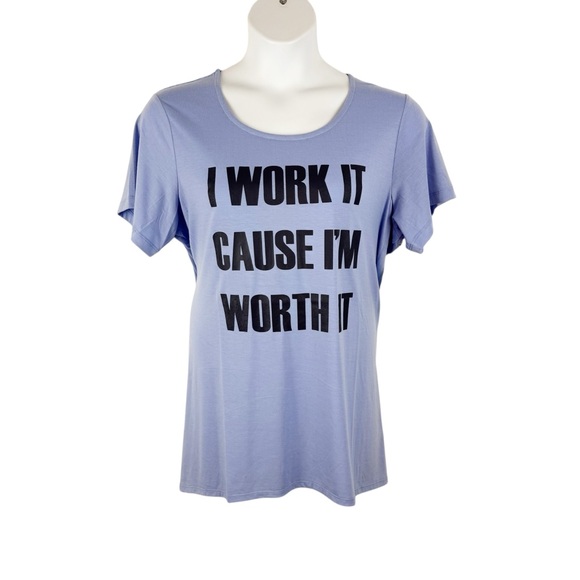 Avenue Blue & Black I Work It Cause I’m Worth It Short Sleeve T-Shirt 18/20 - Picture 1 of 9